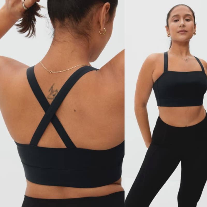 Everlane NWT The Perform Cropped Criss Cross Strap Activewear Top Black Medium