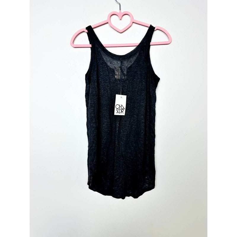 Chaser NWT Double Scoop Seamed Shirttail Linen Blend Tank Vintage Black