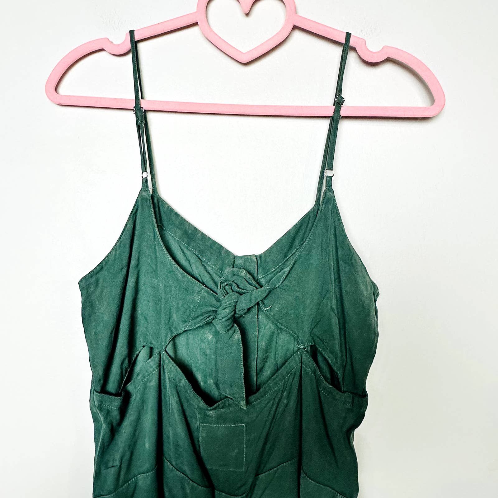 Chaser NWT Button Front Spaghetti Straps Cutout Knot Back Jumpsuit Green Small