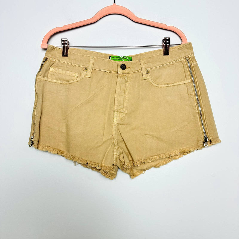 Free People X Sandrine Rose Raw Hem Button Fly Denim Cut Off Shorts Beige