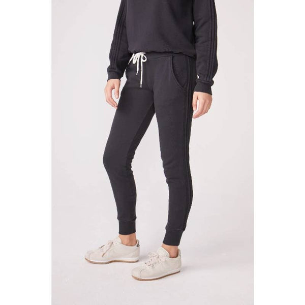 Monrow NWT Ribbed Mix Stitched Elastic Pintuck Sporty Jogger Sweatpants Black XS