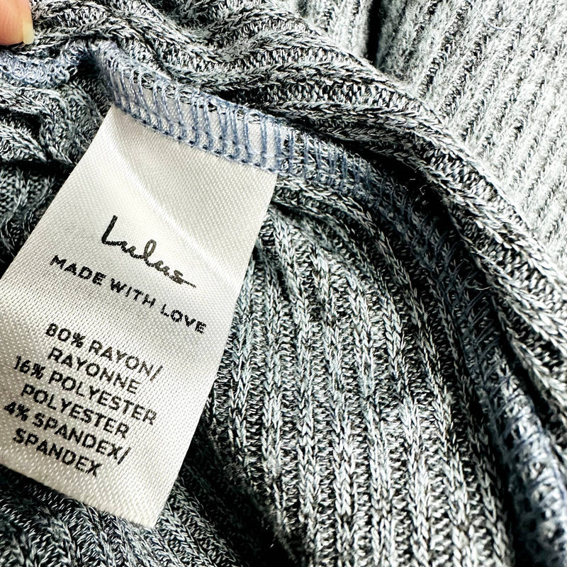 Lulus NWT Just Vibing Ribbed V-Neck Oversized Pullover Sweater Denim Blue