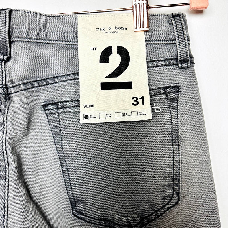 rag & bone NWT Fit 2 Slim Classic Button Fly Stretch Denim Jeans Greyson Size 31
