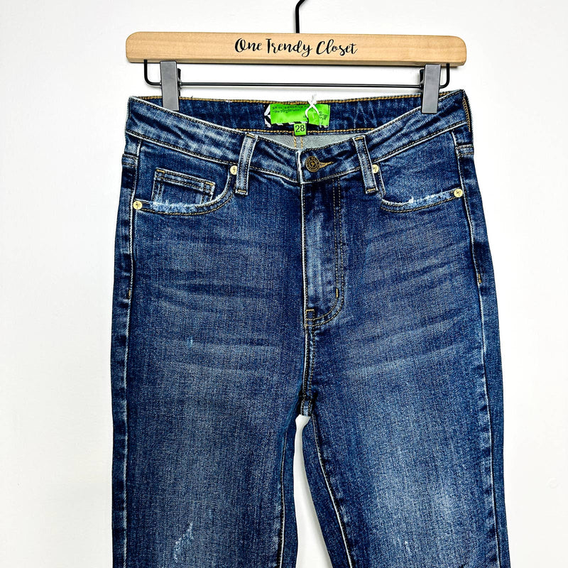Free People X Sandrine Rose NWT Super Flare Bootcut Distressed Jeans Blue Sz 28