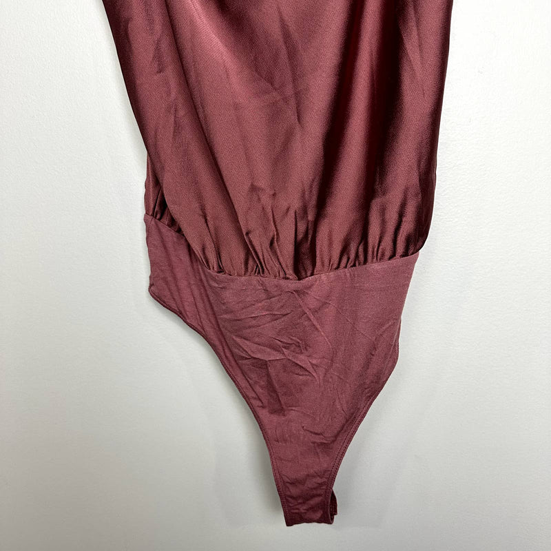 Lulus NWT Emmerson Satin Sleeveless Cowl Neck Cami Tank Bodysuit Mauve