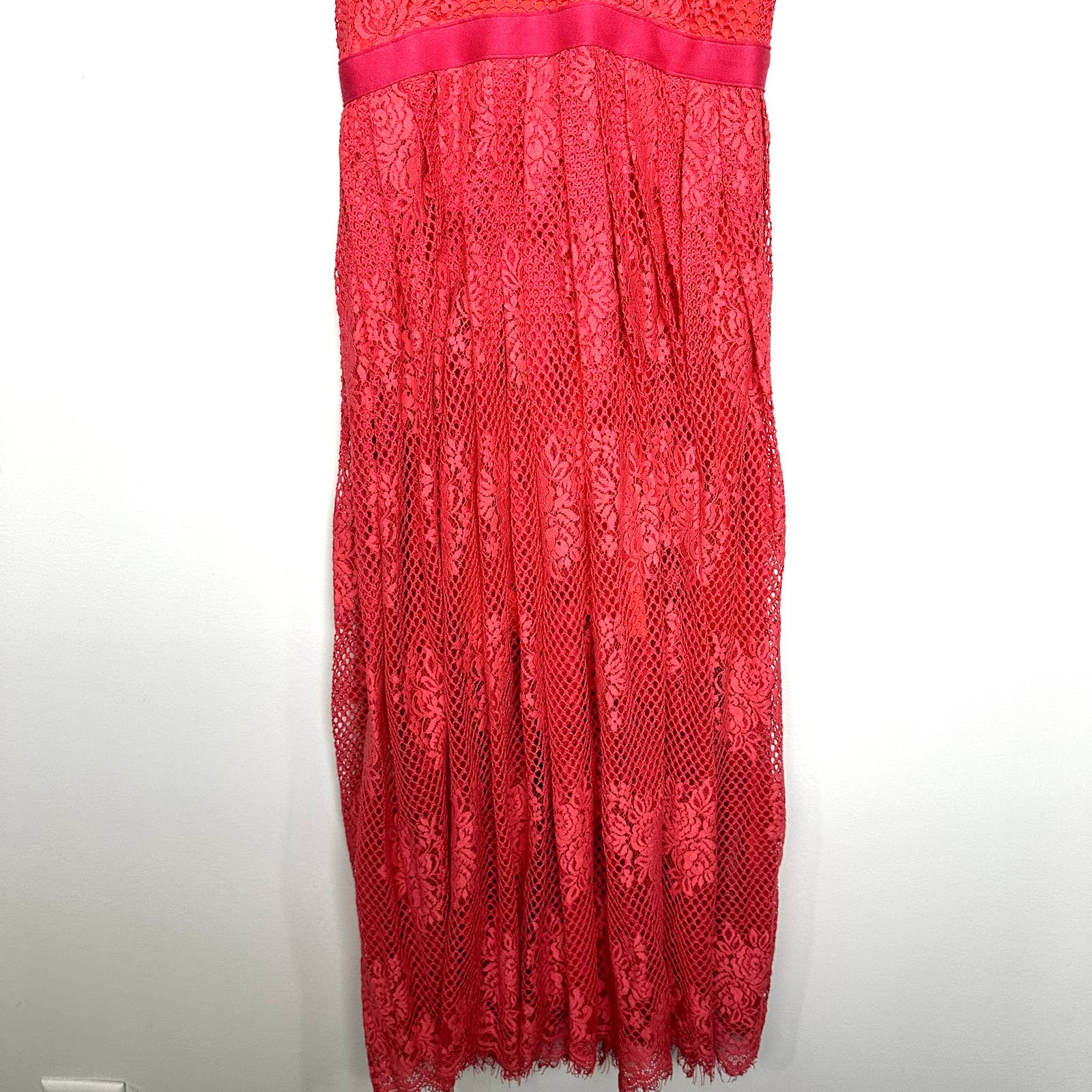 Free People Matchpoint Lace Layer Mesh Boho Midi Dress Watermelon Size 0