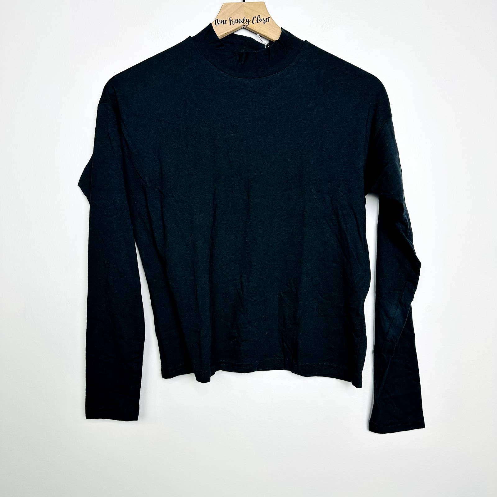 Everlane NWT The Square Mockneck Long Sleeve Cotton Tee Shirt True Black Sz XXS