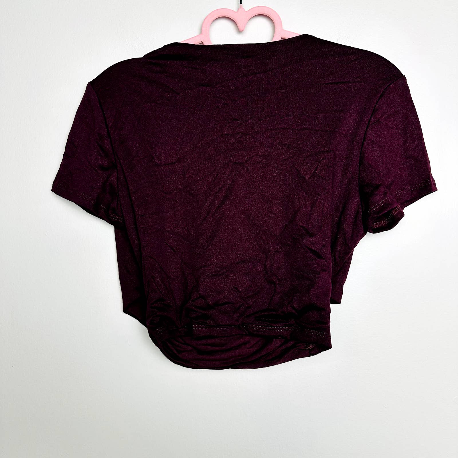 Lulus NWT By Your Side Wrap Cross Front Short Sleeve Cropped Top Wine Size Large