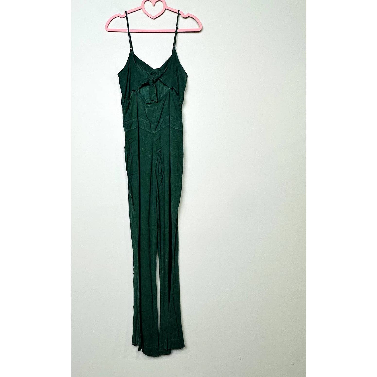 Chaser NWT Button Front Spaghetti Straps Cutout Knot Back Jumpsuit Green Small