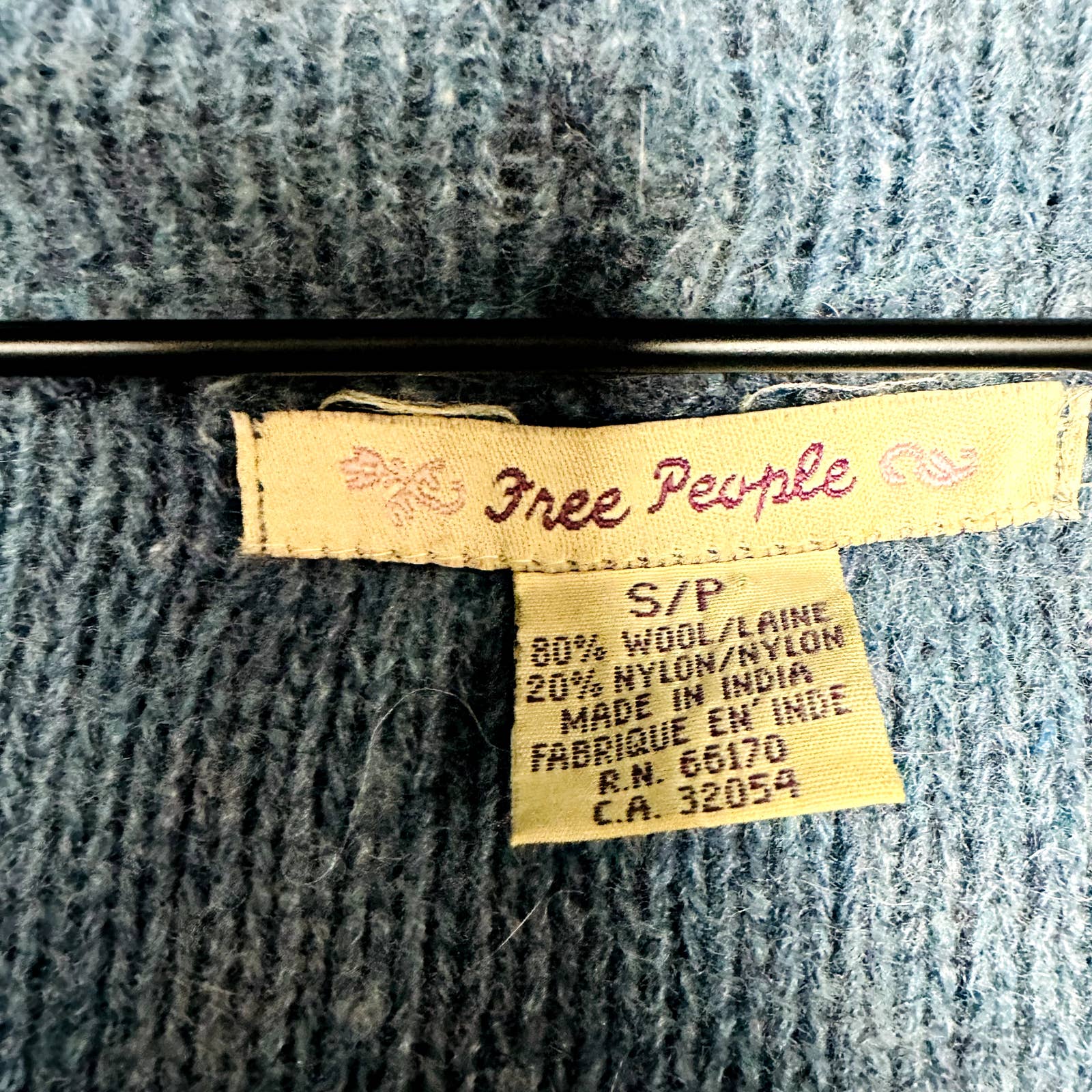 Free People Pre-Owned Wool Blend Knit Embroidered Hoodie Sweater Teal Size Small
