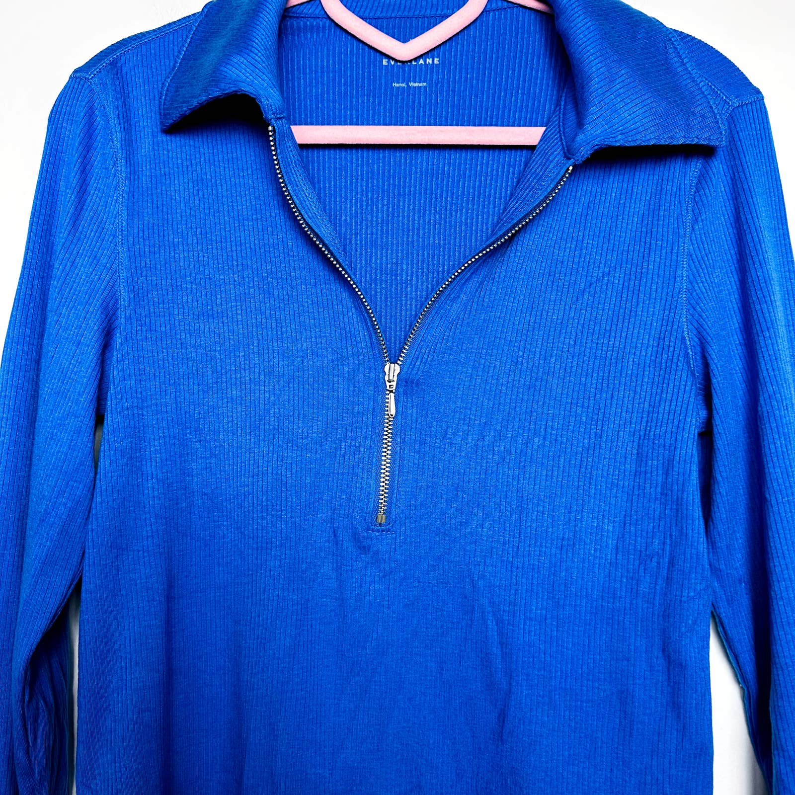 Everlane NWOT The Super Soft Quarter Zip Long Sleeve Polo Top Lapis Blue Medium