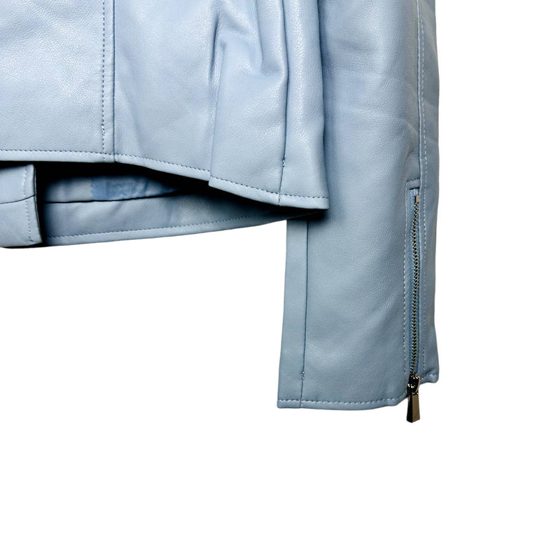 Lulus NWT Out for the Night Vegan Faux Leather Moto Jacket Chambray Blue