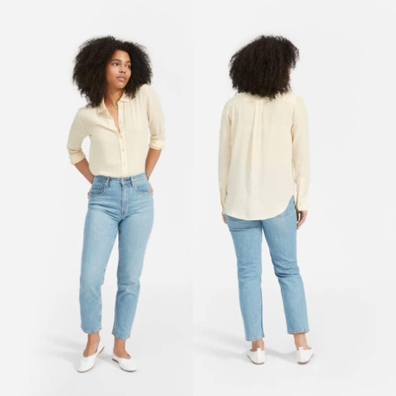 Everlane NWT The Clean Silk Relaxed Button Down Classic Shirt Pale Yellow