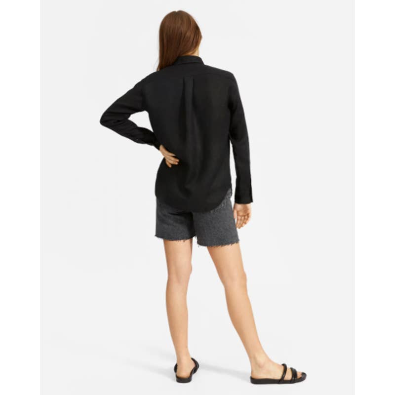 Everlane NWT The Linen Relaxed Button Down Long Sleeve Classic Shirt Black Sz 2