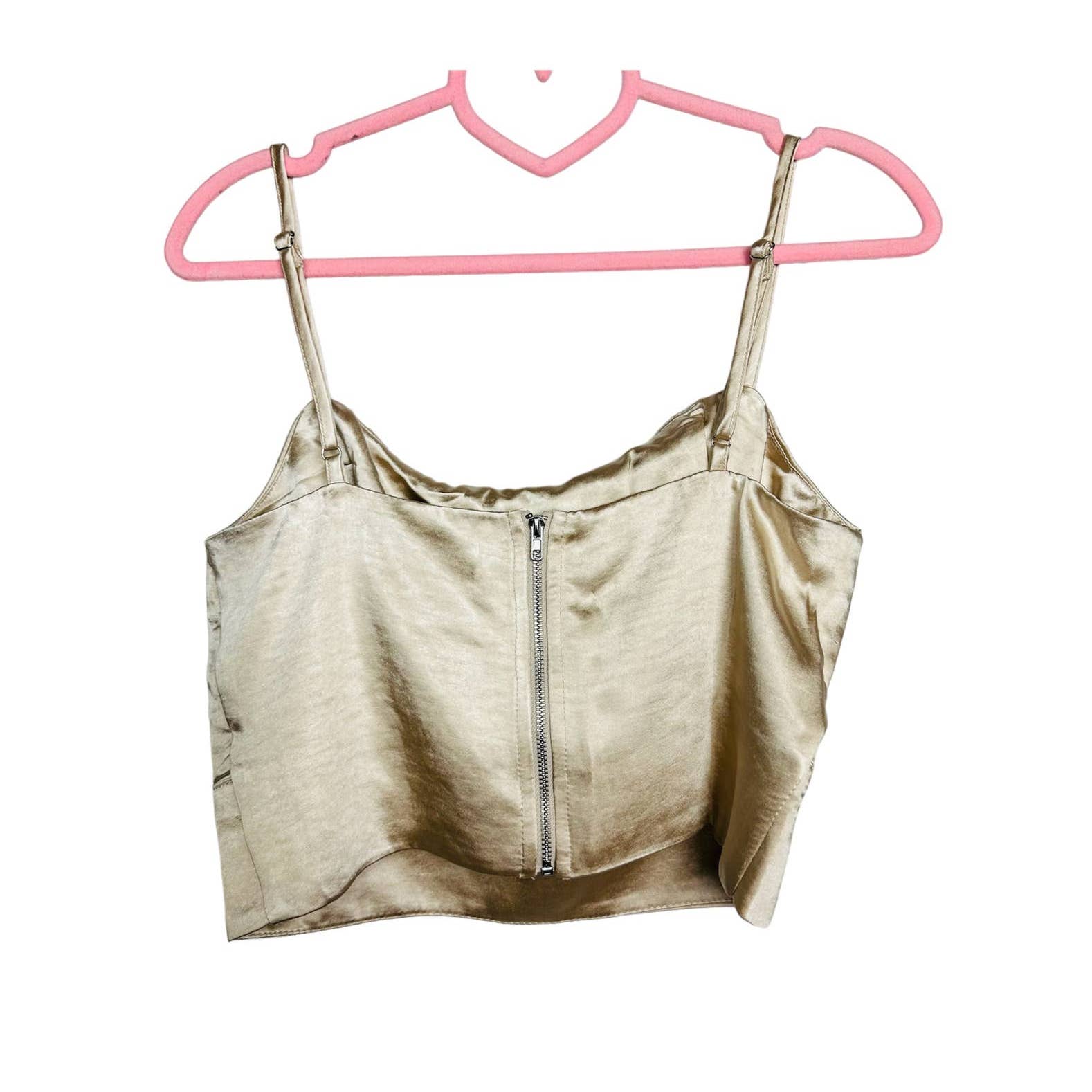 Lulus NWT Luxe'd Out Satin Silk Scoop Neck Cropped Tank Top Champagne Sz Medium