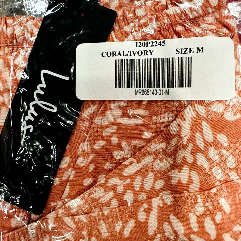 Lulus NWT Most Perfect Day Geometric Print Knot Tie-Front Shorts Coral Sz Medium