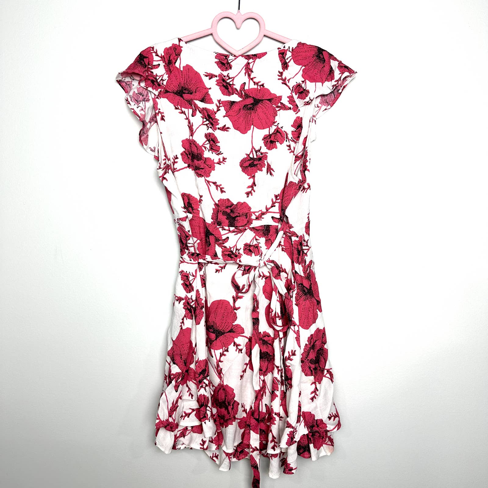 Free People French Quarter Floral Print Tiered Wrap Mini Dress Ivory Sz XS