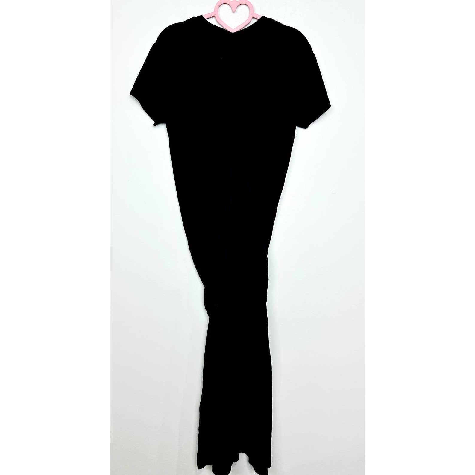 Monrow NWOT Crew Neck Short Sleeve Pocket Tee Dress Slit Tie Black Size Small