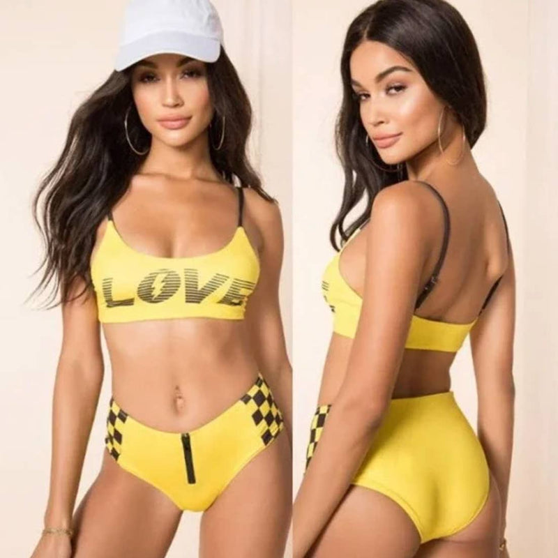 Chaser NWT Love Track Racing Underwired Beach Bikini Top Yellow Sz Medium