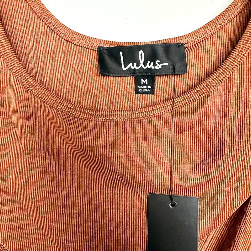 Lulu's NWT Style Serve Ribbed Scoop Neck Sleeveless Bodysuit Rust Orange Medium