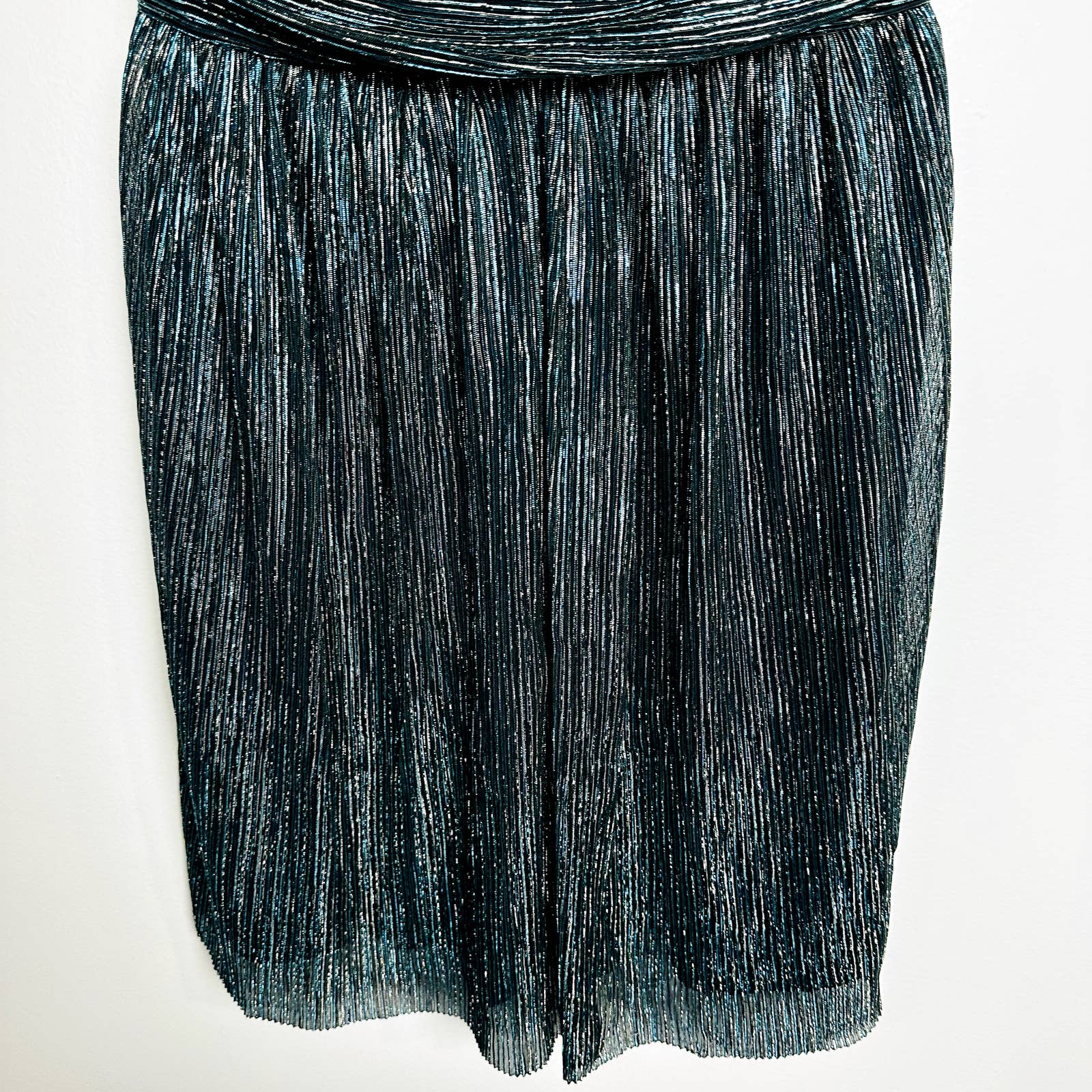 Lulus NWT Ailey Plunge V-Neck Metallic Skater Dress Gold & Teal