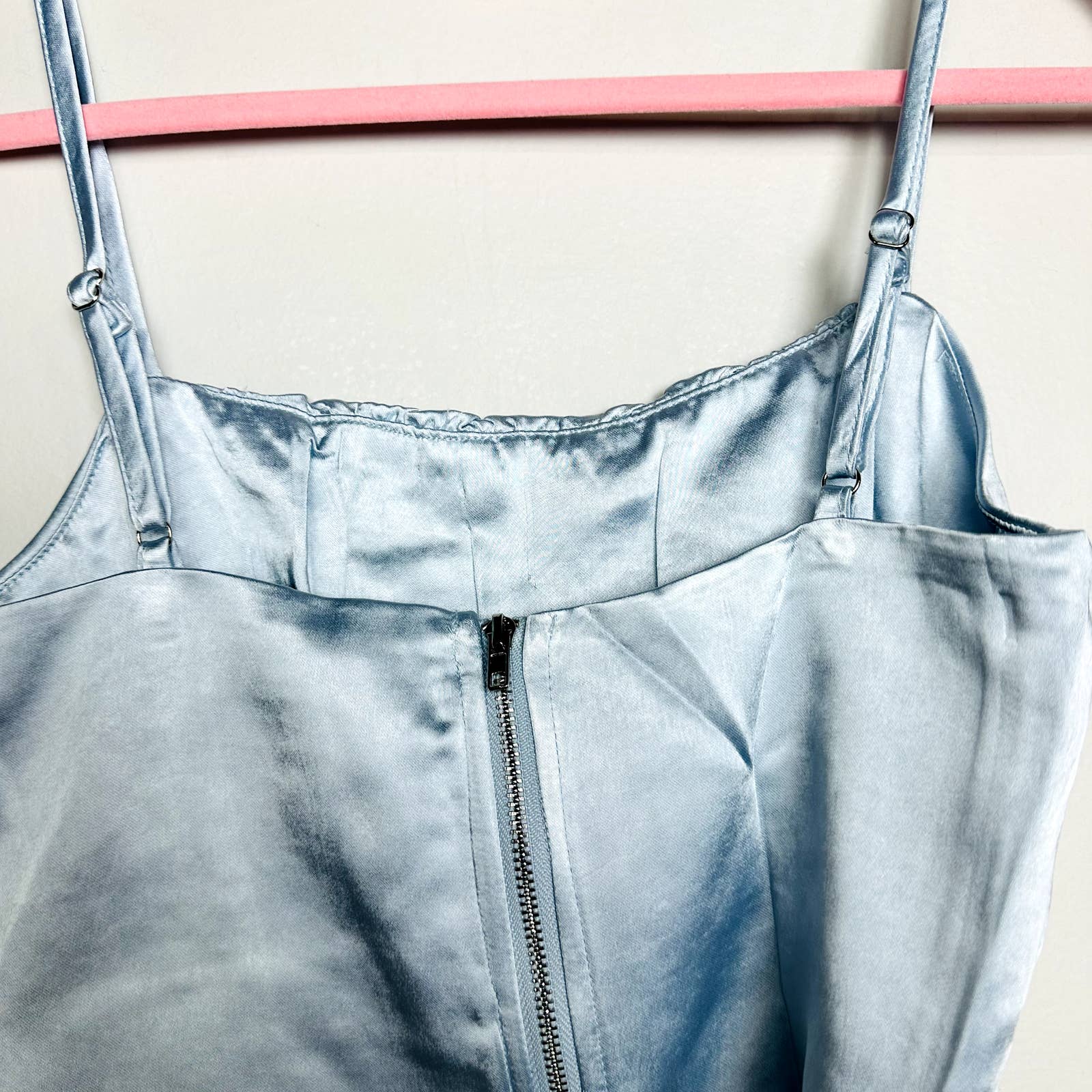 Lulus NWT Luxe'd Out Satin Silk Scoop Neck Cropped Tank Top Light Blue Size XS