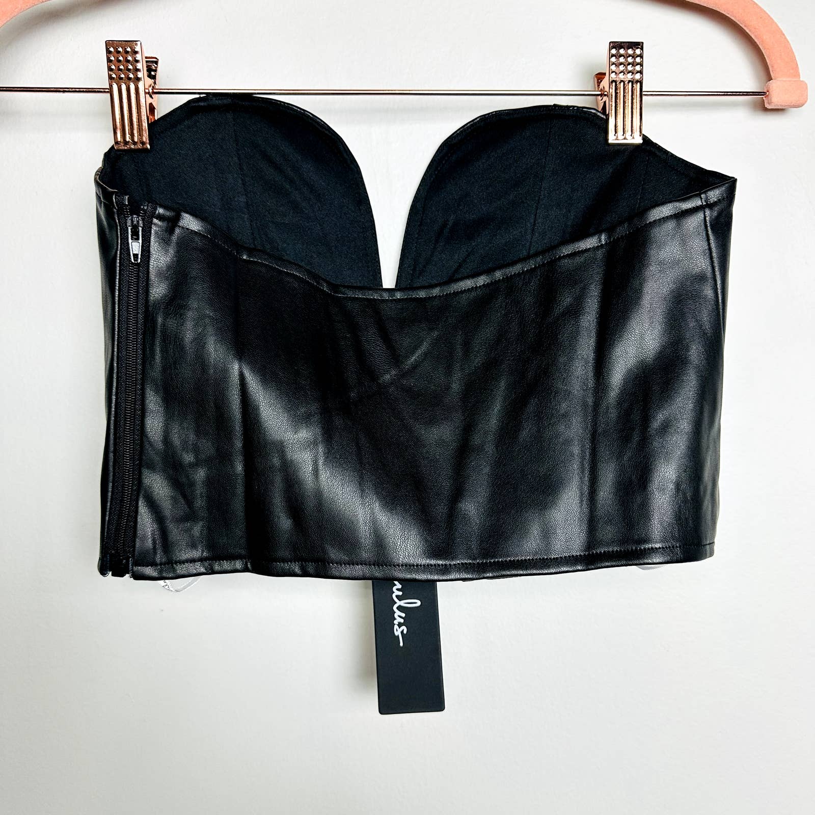 Lulus NWT Fierce Favorite Vegan Leather Strapless Bustier Crop Top Black