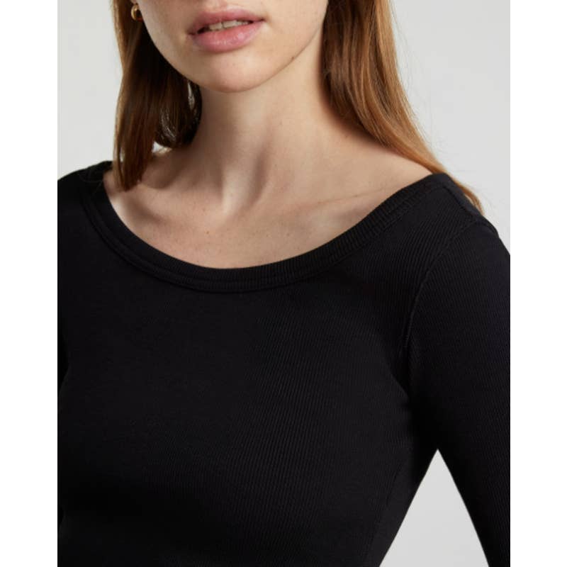 Everlane NWOT The Long-Sleeve Ribbed Scoop Neck Cropped Tee Shirt Black Medium