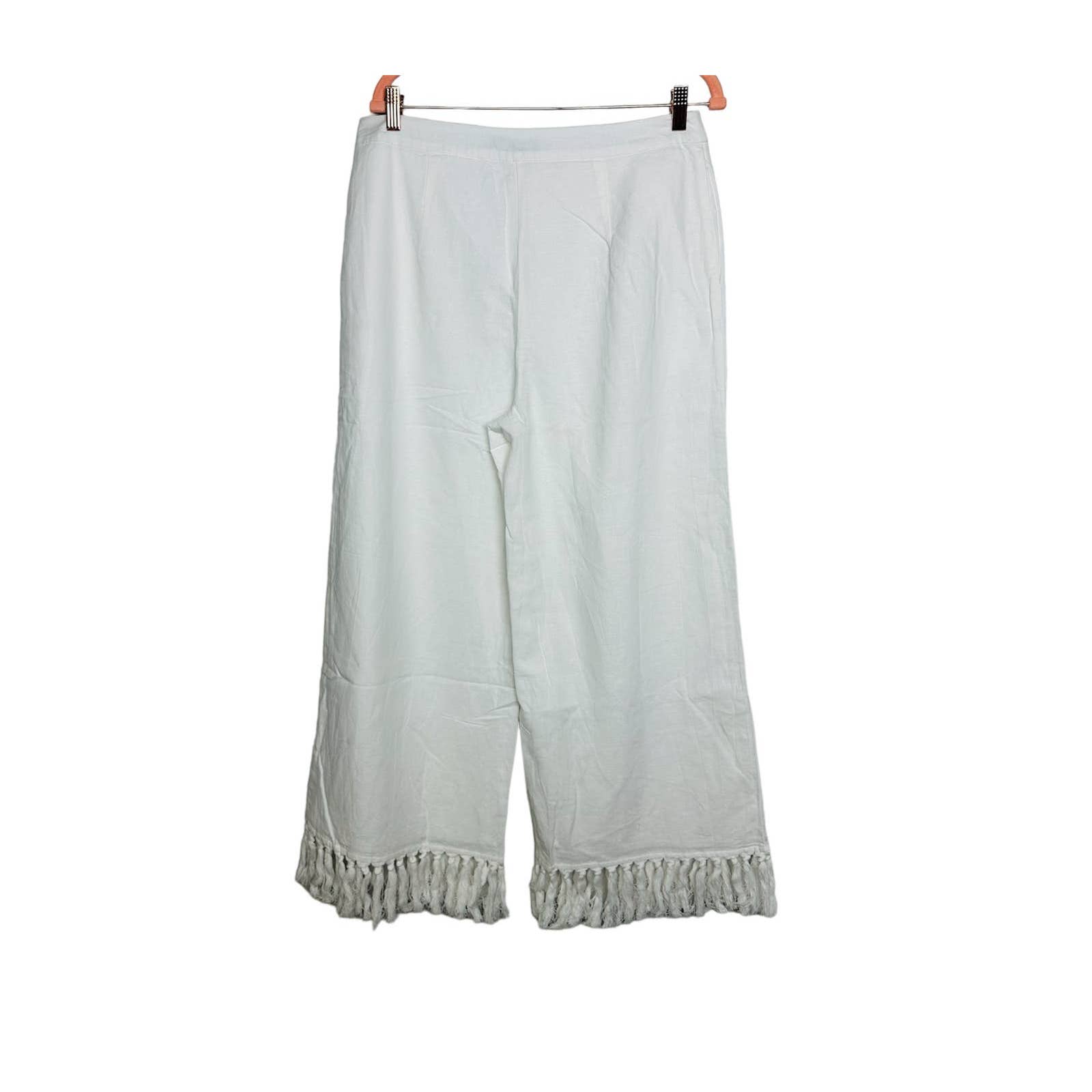 Lulus NWT Flat Fron High Waist Blissfully Boho Tasseled Wide-Leg Pants Ivory