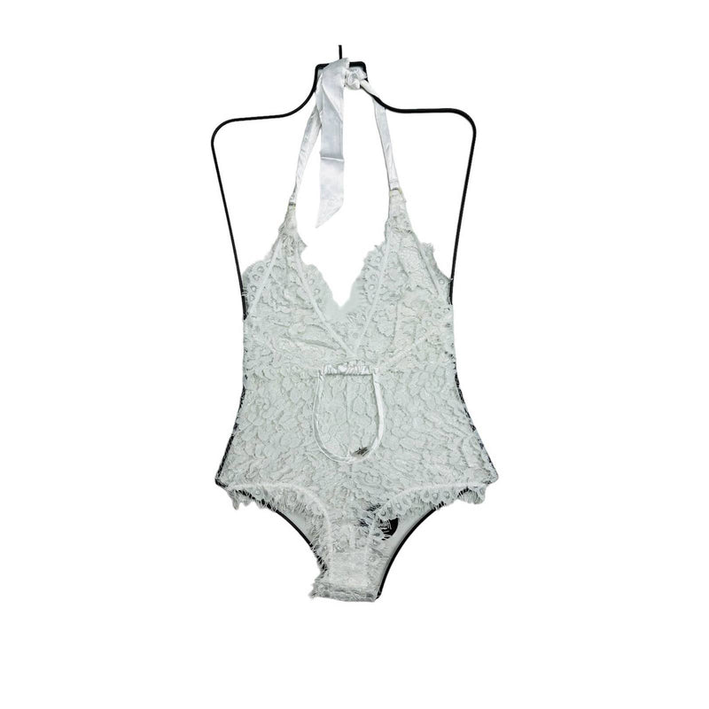 Lulus NWT Unforgettable Romance Sheer Lace Halter Thong Bodysuit White