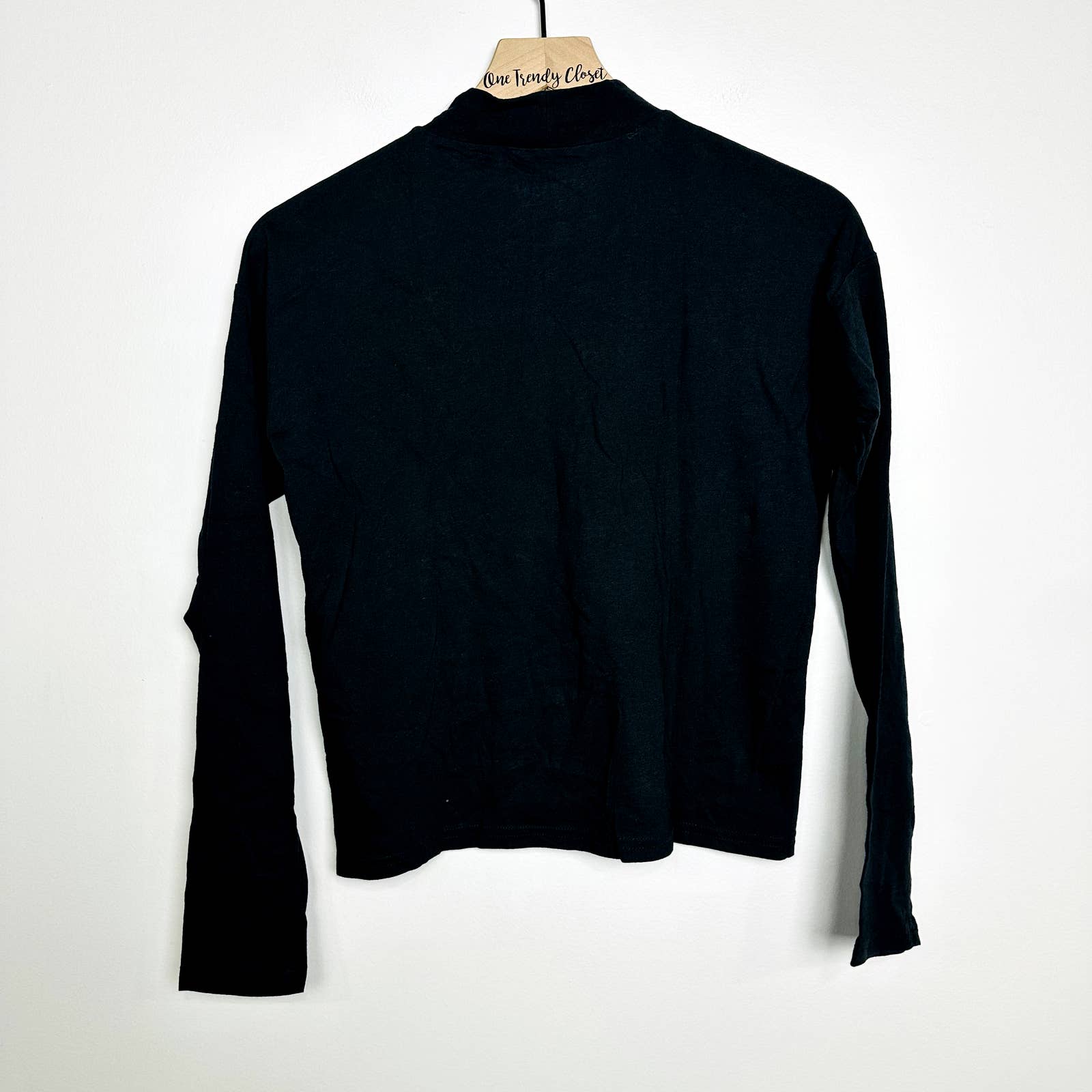 Everlane NWT The Square Mockneck Long Sleeve Cotton Tee Shirt True Black Sz XXS