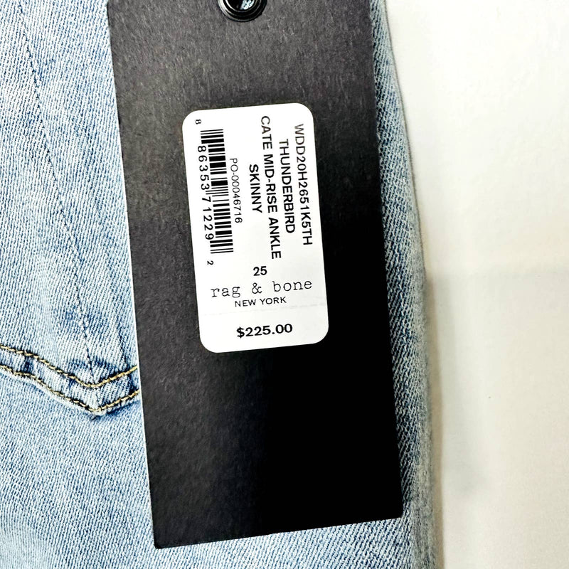 rag & bone NWT Cate Mid-Rise Distressed Ankle Skinny Jeans Thunderbird Size 25
