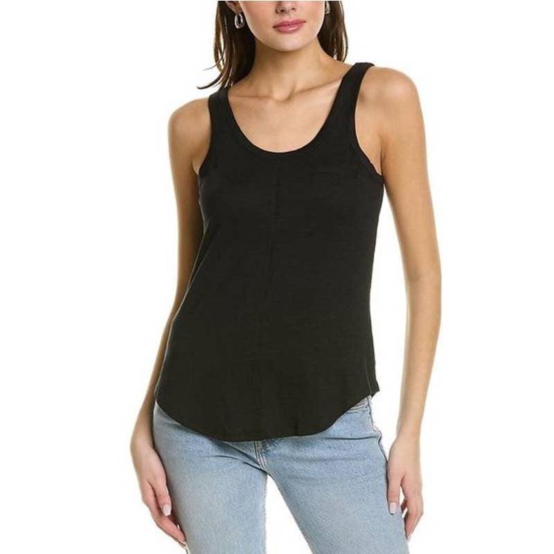 Chaser NWT Double Scoop Seamed Shirttail Linen Blend Tank Vintage Black