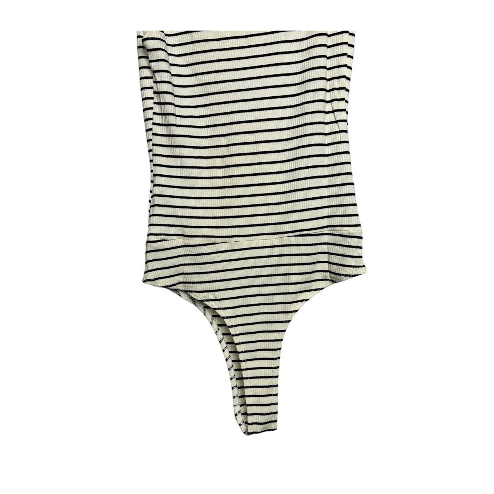 Lulus NWT Square'd You Go Striped Ribbed Square Neck Bodysuit White Size Small