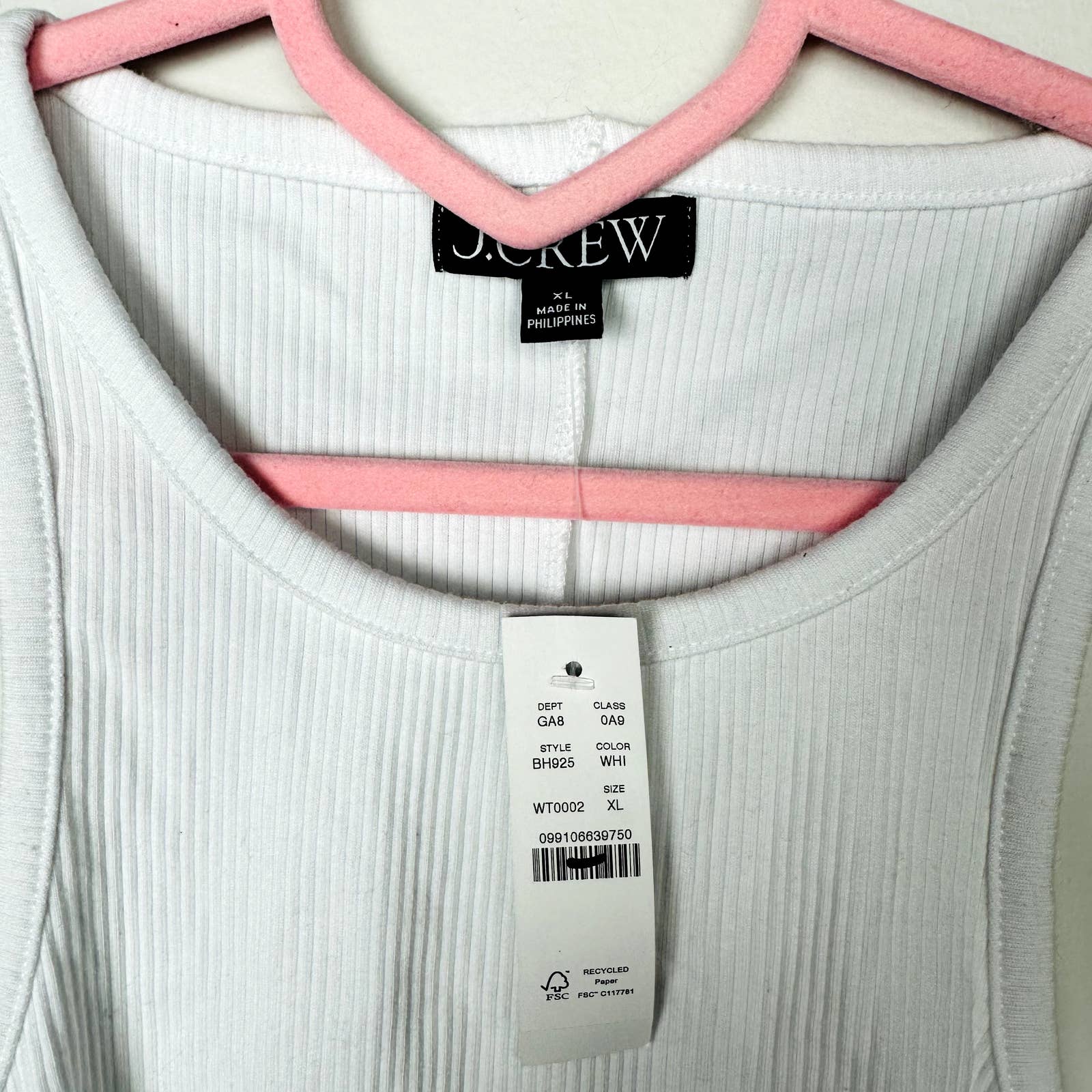 J. Crew NWT New favorite tank top in vintage rib White Size XL