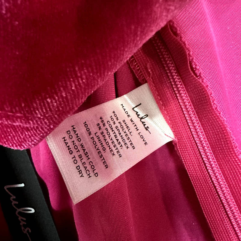 Lulus NWT All The Luxe Velvet Lace One-Shoulder Tulip Mini Dress Hot Pink