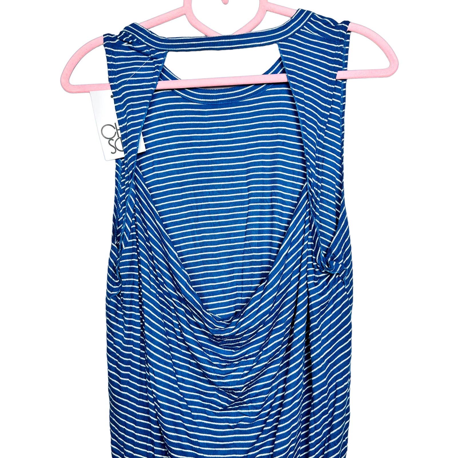 Chaser NWT Striped Rib Draped Cutout Back Sleeveless Muscle Tunic Tee Sz Medium