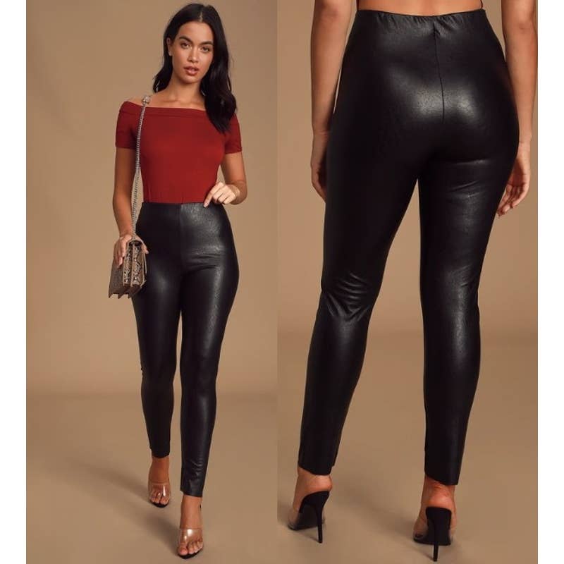 Lulus NWT Ellianna Vegan Leather High Waisted Skinny Leggings Black Size Medium