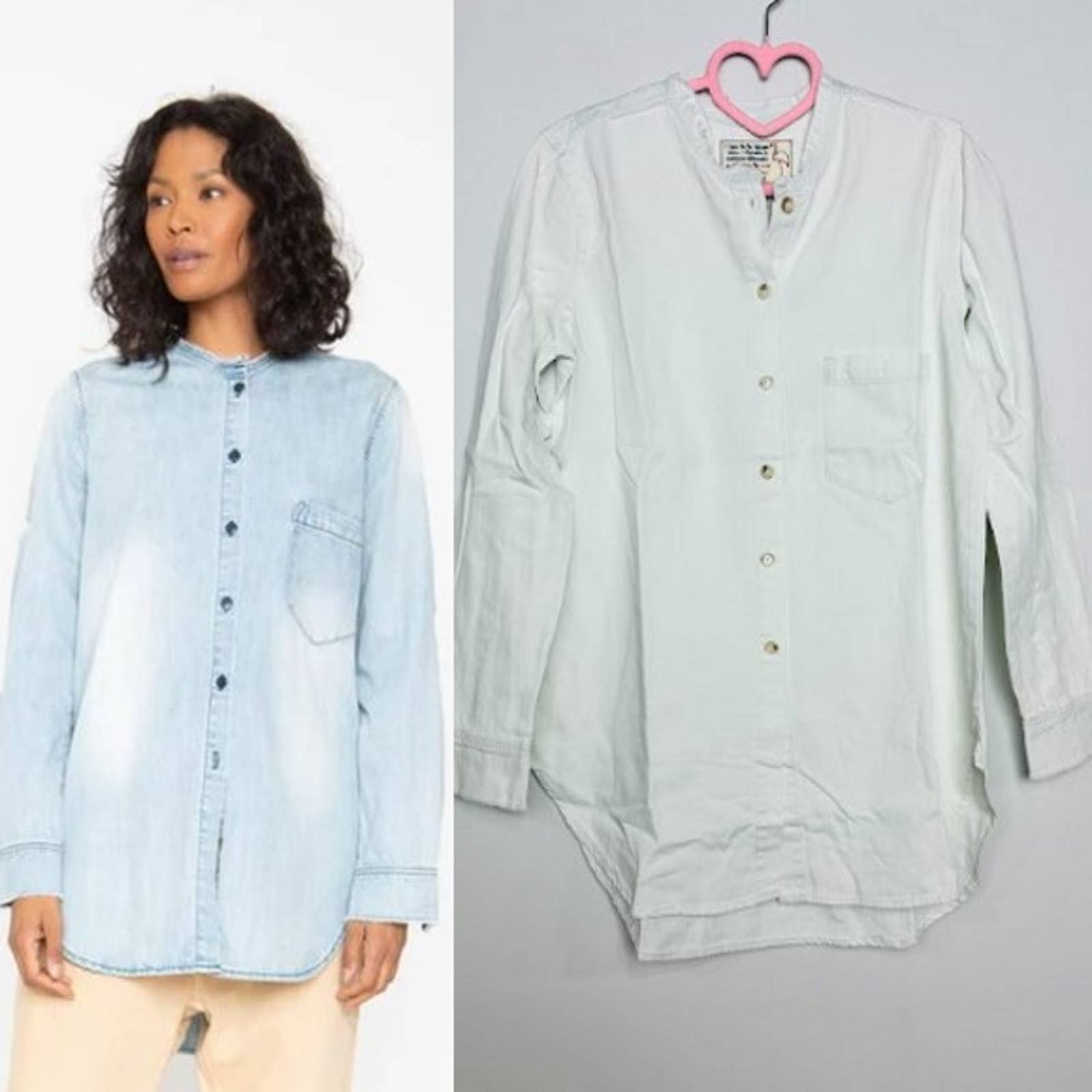 Free People X Sandrine Rose NWT Mandarin Button Up Tunic Chambray Top Dust