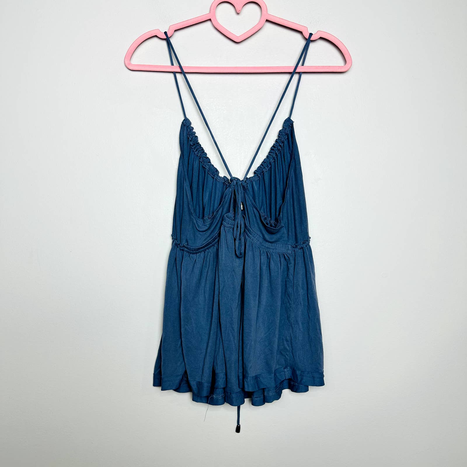 Free People Sundrop  Strappy Babydoll Ruffle Boho Tank Top Blue Size XSmall