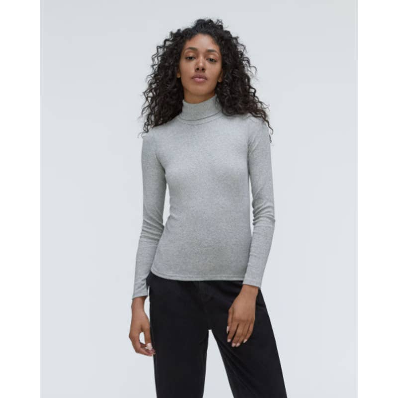 Everlane NWT The Supima Micro Rib Turtleneck Slim Fit Top Heathered Gray Small