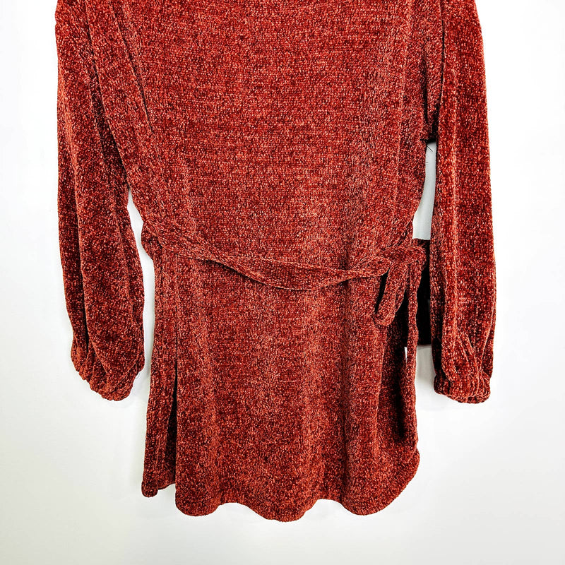 Lulu's NWOT Scoop Neck Balloon Long Sleeve Tie Chenille Knit Sweater dress Small