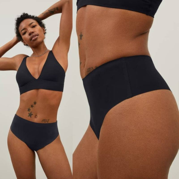 Everlane NWT The Invisible High-Rise Undies Seamless Thong Panty Black Sz Large